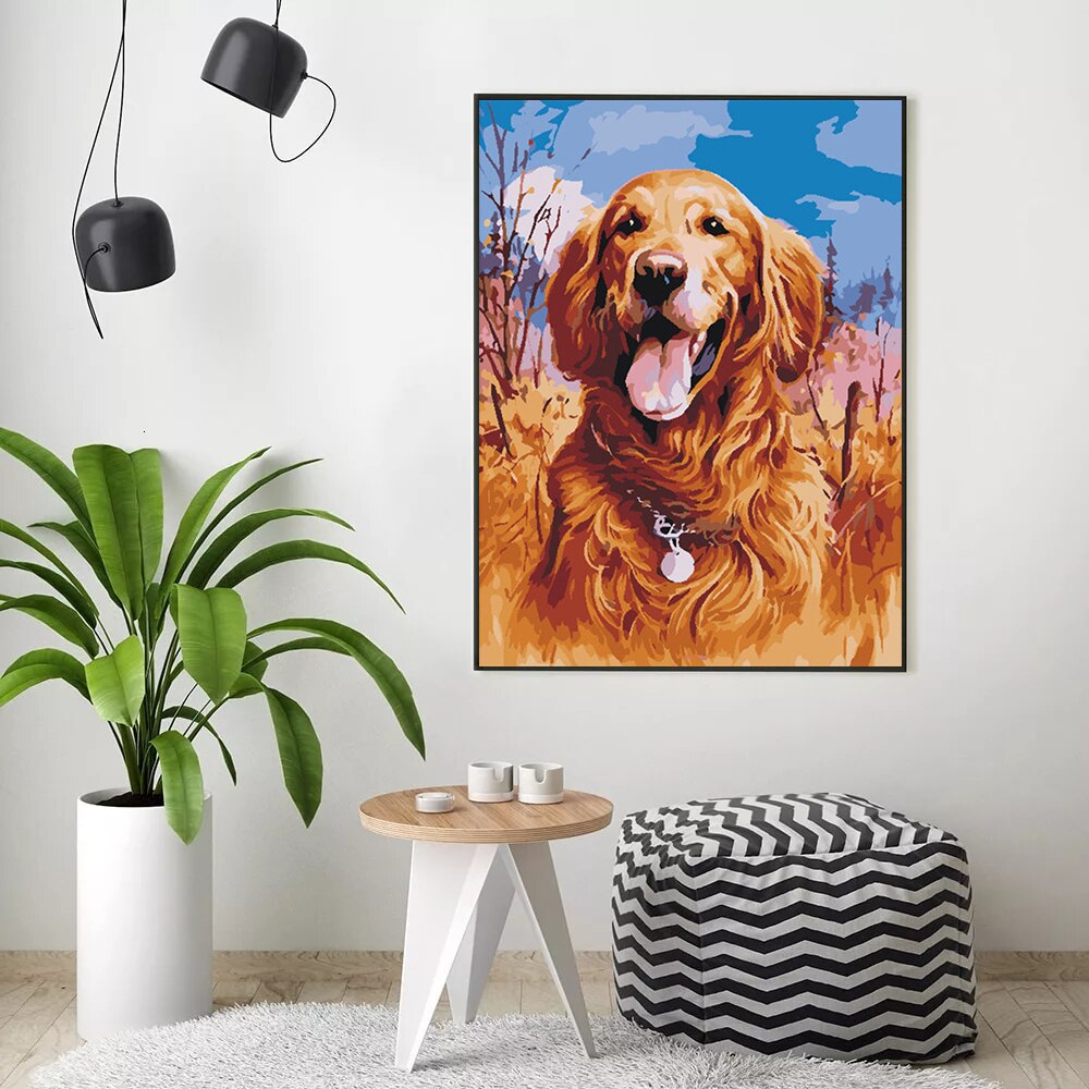 HUACAN Painting By Numbers Animal Kits Drawing Canvas DIY HandPainted Dog Pictures Art Home Decor