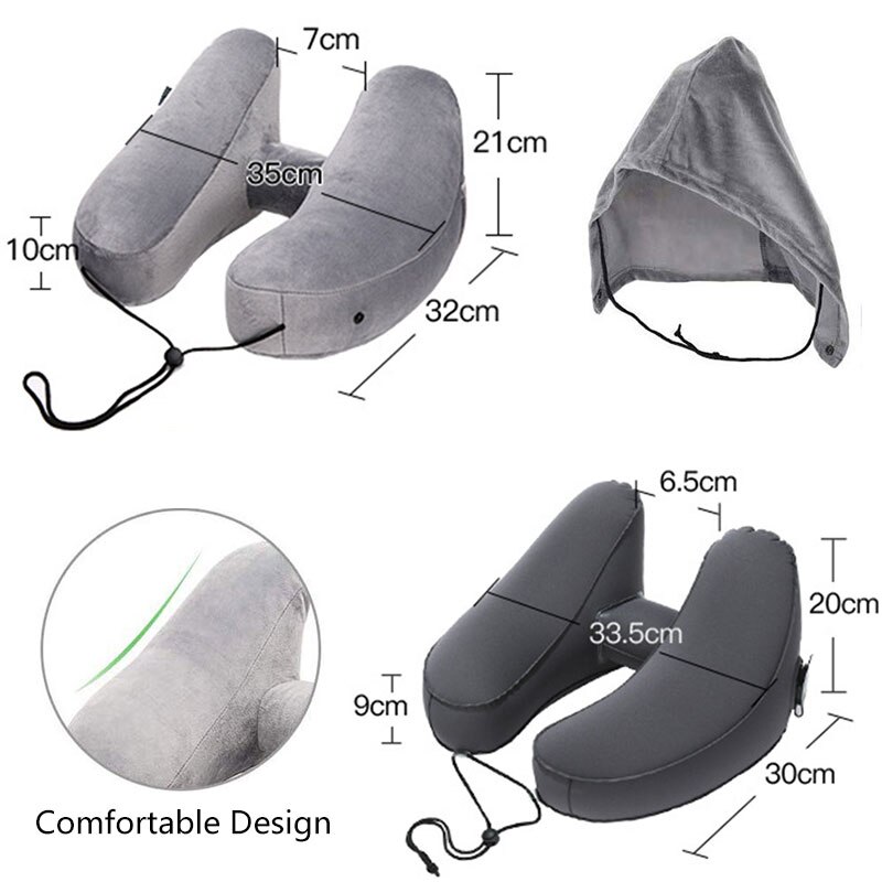 Descanso de viagem leve dobrável h-forma inflável com chapéu almofada de dormir para avião assento de carro escritório nap pescoço travesseiros