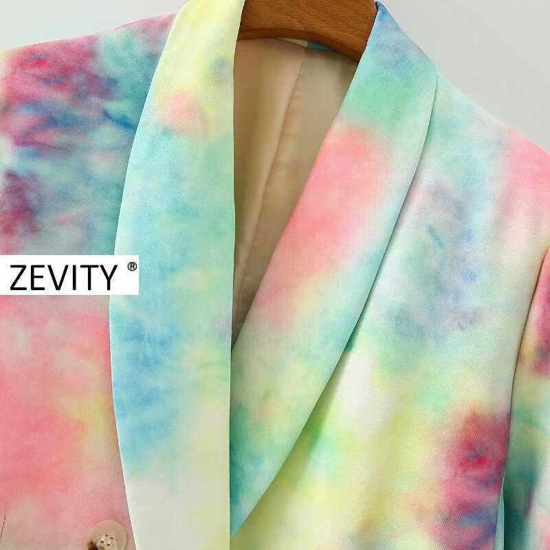 Zevity dames dubbelrijs kleurrijke tie-dye blazer jas dames lange mouwen casual bovenkleding pak chique merk tops  ct557