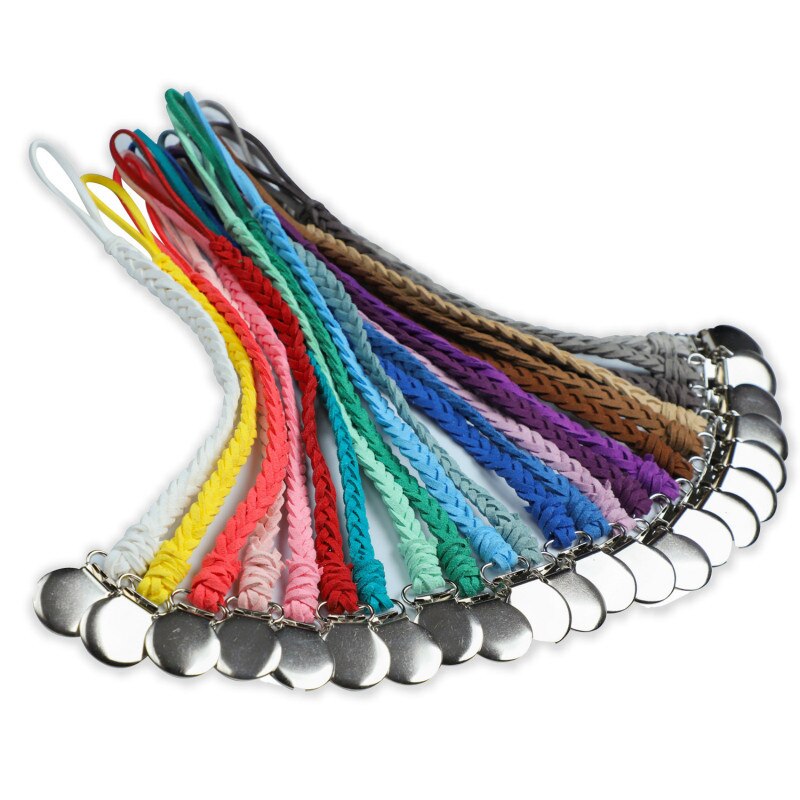 Lederen Baby Fopspeen Clip Ketting Metalen Clips Fopspeen Gevlochten Touw Tepel Houder Fopspeen Ketting voor Babyvoeding