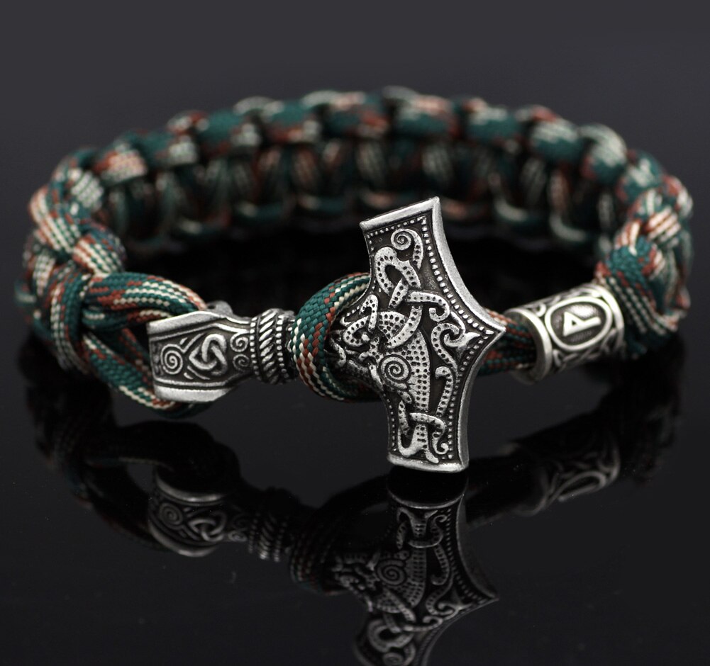 Marteau de Thor mjolnir bracelet viking scandinave nordique viking bracelet homme: Plaqué rhodium