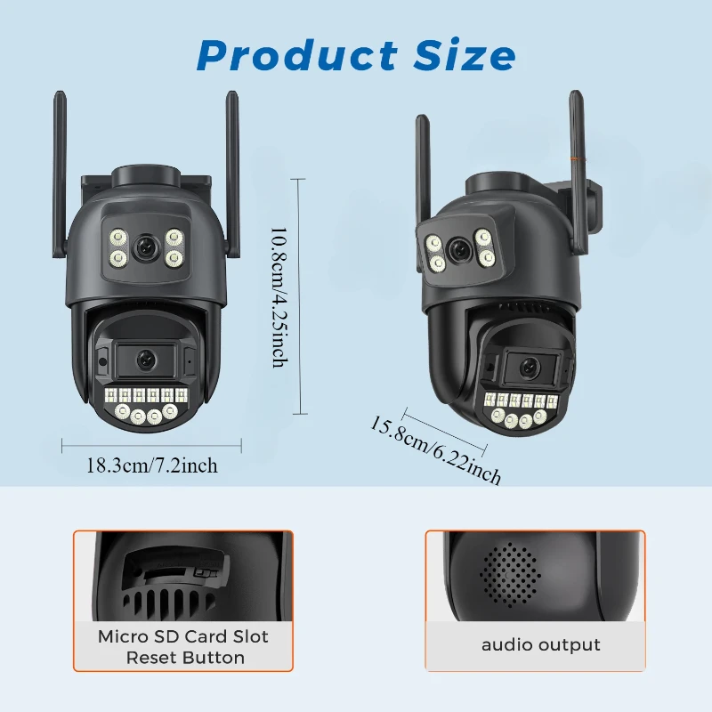 Surveillance Camera 5K 10MP WiFi Dual Screen Lens Real-time intercom AI Human Detect 8MP 4K Outdoor Digital Zoom Security Camera