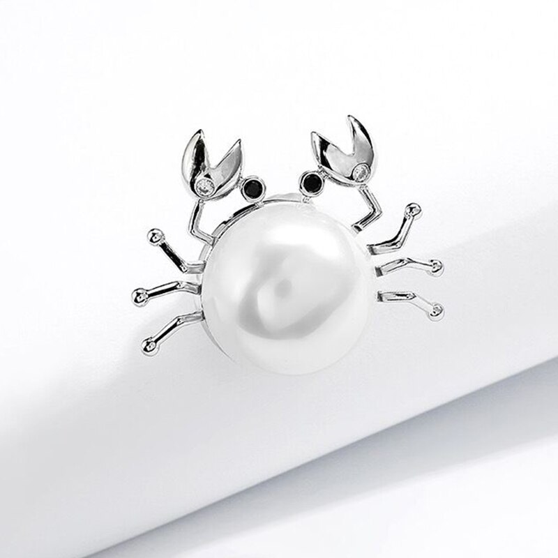 Wuli&baby Magnet Crab Brooches Cute Lovely Pearl Crab Animal Collar Brooch Pins