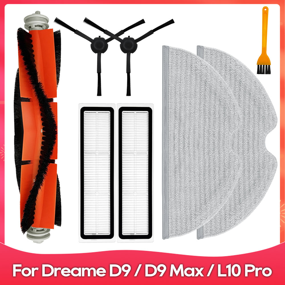Fit For ( Dreame D9, D9 Max, L10 Pro, Trouver LDS Finder ) Roller Side Brush Mop Water Tank Filter Dust Box Accessory Part: Clear