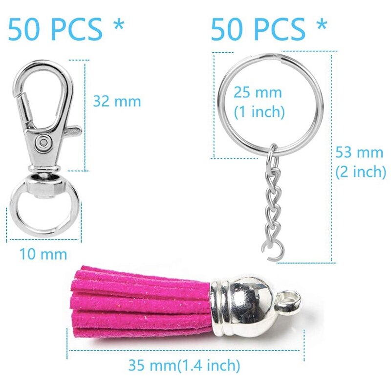 Nøgleringe med farverige kvastvedhæng massesæt med kæde og springringe til nøglering, gør-det-selv tilbehør, håndværk