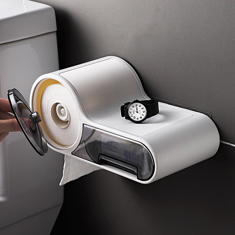Badeværelse toiletpapirholder vægmonteret tissuekasse opbevaringsstativ køkkenpapirhåndklædedispenser multifunktionel tissueholder