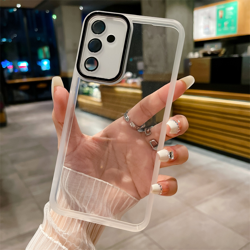 Coque en silicone transparente pour Samsung Galaxy A54 A34 A24 A14 A04S A13 4G 5G, protection arrière en verre d'objectif A 54 34 24 14 04S 13: Denim / Black