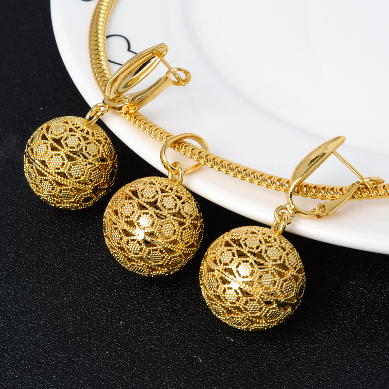 Sunny Sieraden Sets Hollow Bal Goud Geplant Oorbellen Hanger Ketting Voor Vrouwen Voor Wedding Party Classic Trendy: Default Title