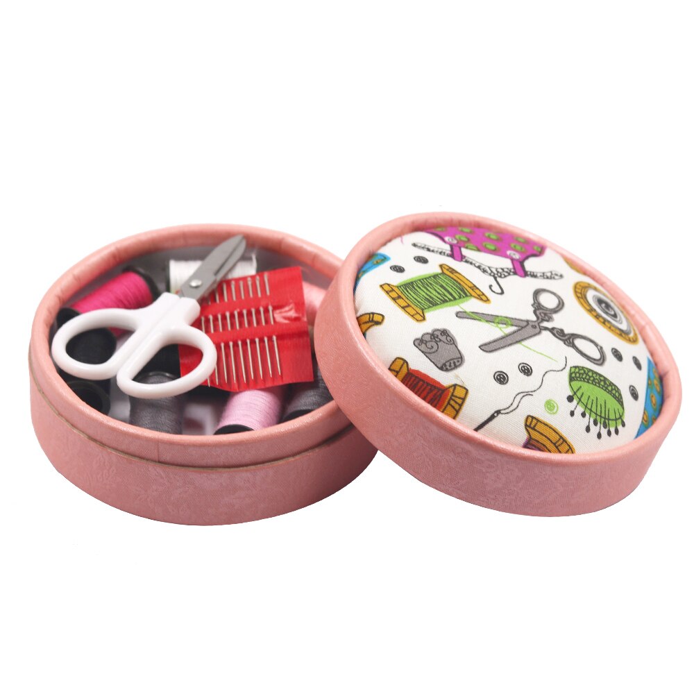 Portable Home Travel Sewing Kits Box Sewing Pattern Fabric Pincushion Needle Threader Threads Sewing Scissors Sewing Tools