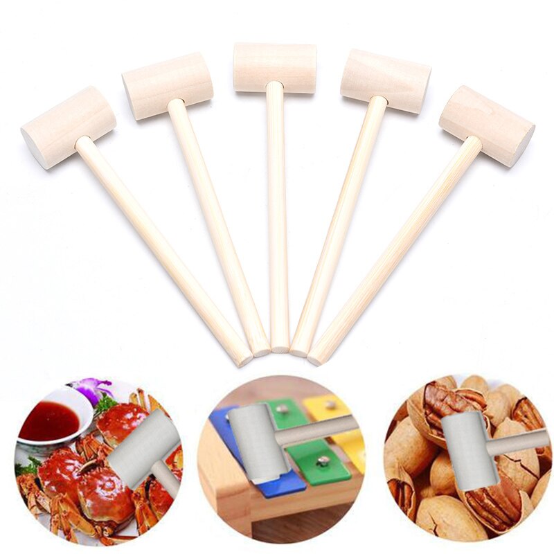 Mini martillos de madera maciza para niños, martillo para golpear pasteles, mazo, juguete educativo (Redondo), 5 uds.
