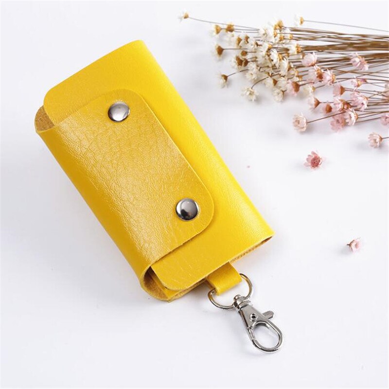 LLavero de cuero PU para hombre y mujer, organizador de llaves, bolsa dividida, cartera de la llave del coche, funda para llaves, minitarjeta, billetera: YELLOW