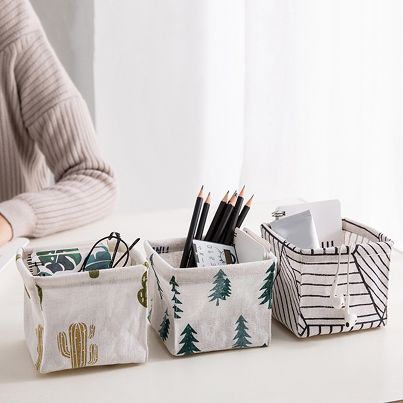 Papeterie Mini conteneur lin boîte carrée décor à la maison panière de rangement pour bureau articles divers jouet boîte de rangement cosmétique livre organisateur