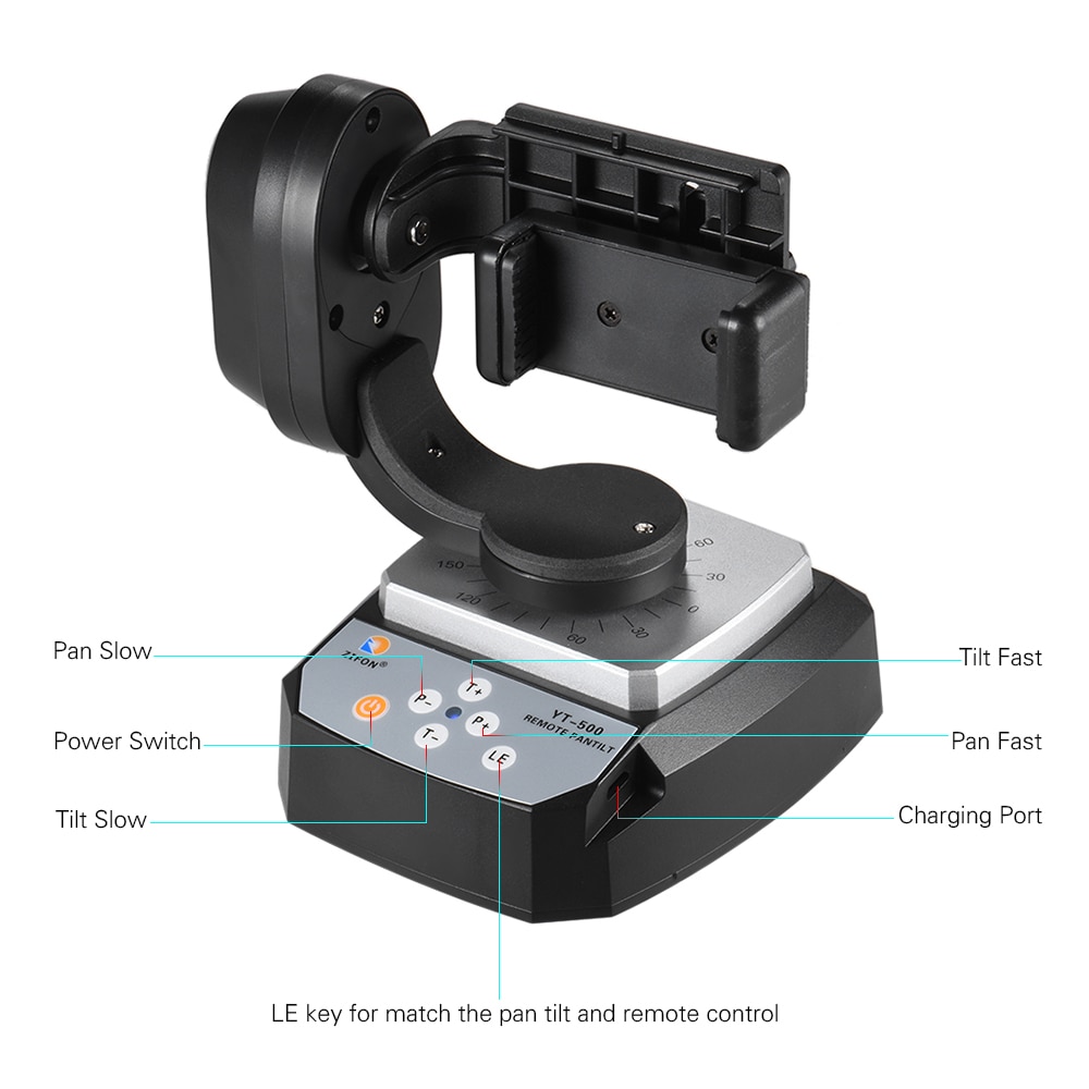 Zifon YT-500 Afstandsbediening Pan Tilt Auto Gemotoriseerde Roterende Video Statiefkop Stabilisator Voor Smartphone Tripod Heads