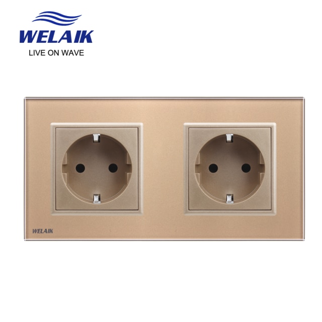 Welaik eurooppalainen standardi 16a pistorasia eu pistorasia 80*80mm 220v pistorasia 16a pistorasia lasipaneeli seinäpistorasia  a18ew: Kulta 2 pistorasia