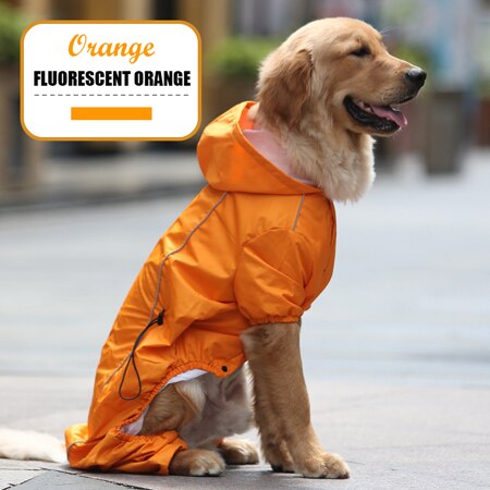 Large Dog Raincoat Cloak Golden Retriever Clothes Medium Big Dog Rain Coat Winter Costumes Waterproof Jumpsuit For Labrador: Orange / L