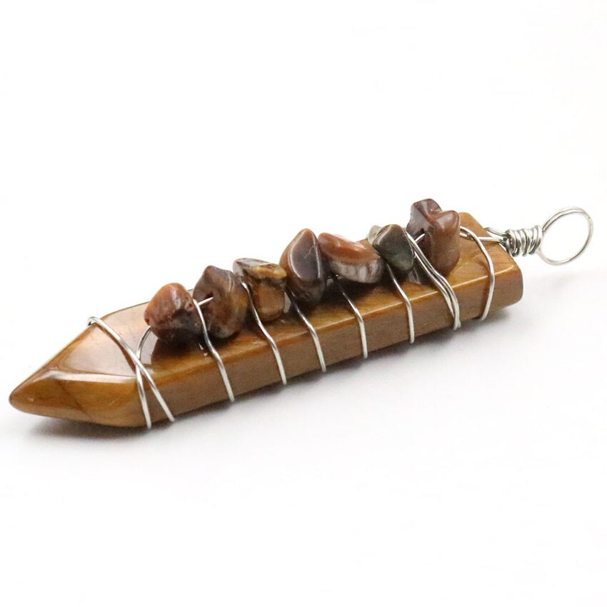 Reiki Handmade Wrap Pendulum 7 wisiorki czakry uzdrawiający kryształ naturalny klejnot kamień ametysty lazuryt Point miecz wisiorki: Tiger Eye