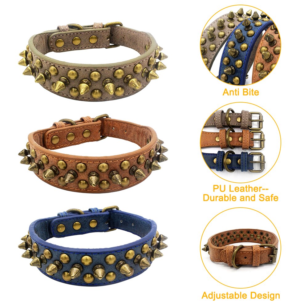 Hond Kraag Lederen Punk Spiked Studded Rivet Halsbanden Ronde Spikes Duurzaam Pet Producten voor Kleine/Medium/Larges honden XS-XL