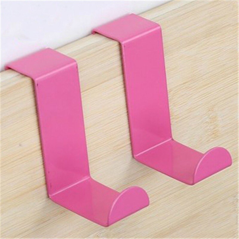 Fad Z-type color door back hook stainless steel nail free traceless door hook door back s clothes hook 2 sets: Pink