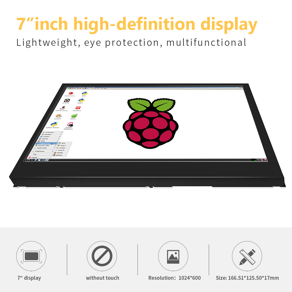 Écran compatible HDMI de 7 pouces pour Raspberry Pi 3B/3B +/4B/4B +/ZERO, Mini Module PC sans écran tactile, 1024x600 IPS, haute puissance