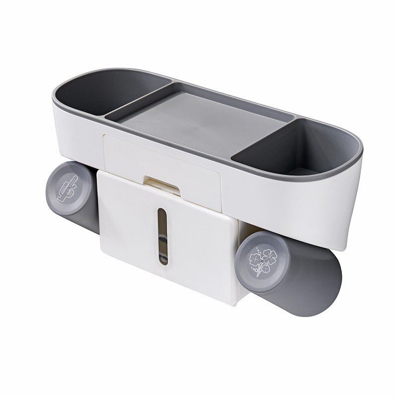 Punch-free Toothbrush Rack Porous Upside-down Draining Storage Box Toothpaste Squeezer Dispenser Bathroom Accessories: 2 cups tissue box G