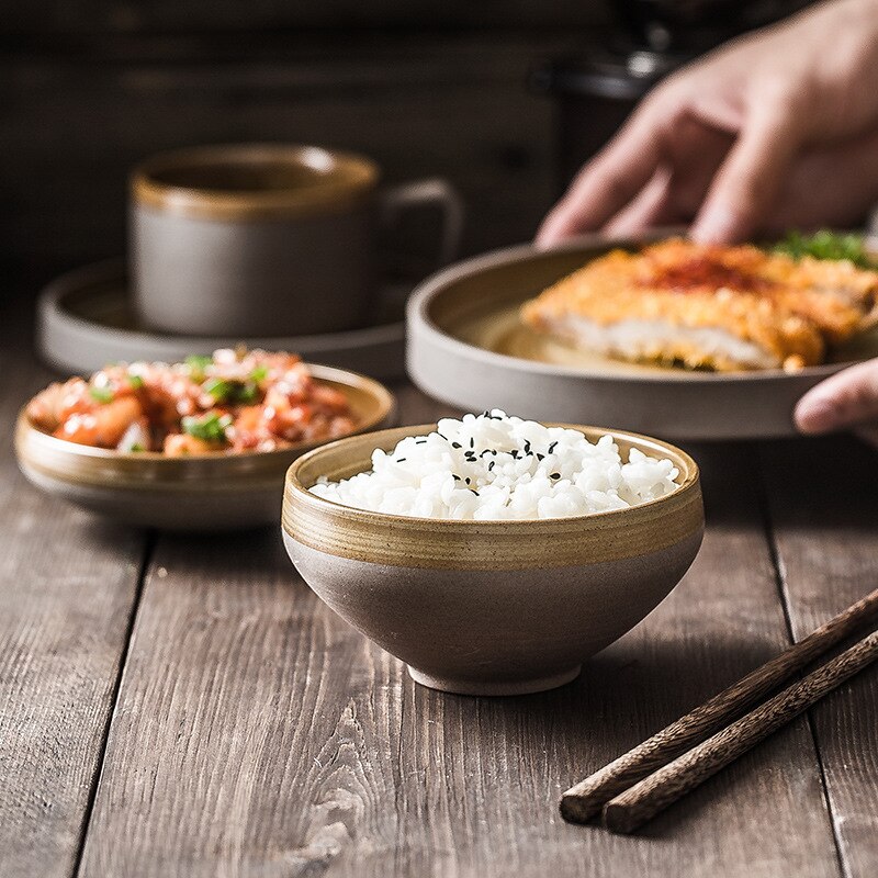 Grof Keramische Servies Set Japanse Ronde Plaat Rijstkom Thee Cup Retro Servies Platte Tray Koffie Cup Sushi Gerechten 1 stuks