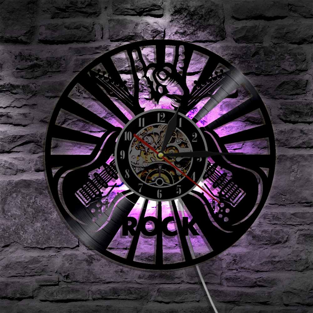 Gitarre Felsen Vinyl Rekord Wanduhren Modernes rollen Musik LED Wanduhr Kreative Wohnkultur Für Musik Liebhaber gitarrist