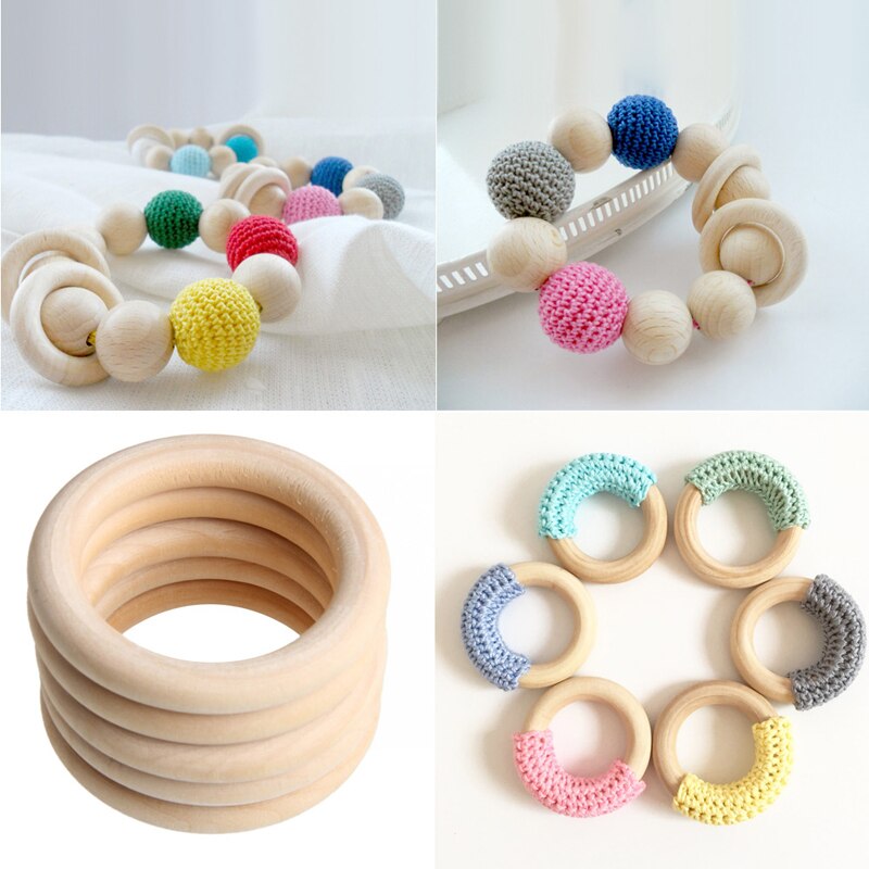 10pcs/set Pretty Baby Natural Rattles Teething Rings Wooden Necklace Bracelet DIY Crafts for Kids Children Newest