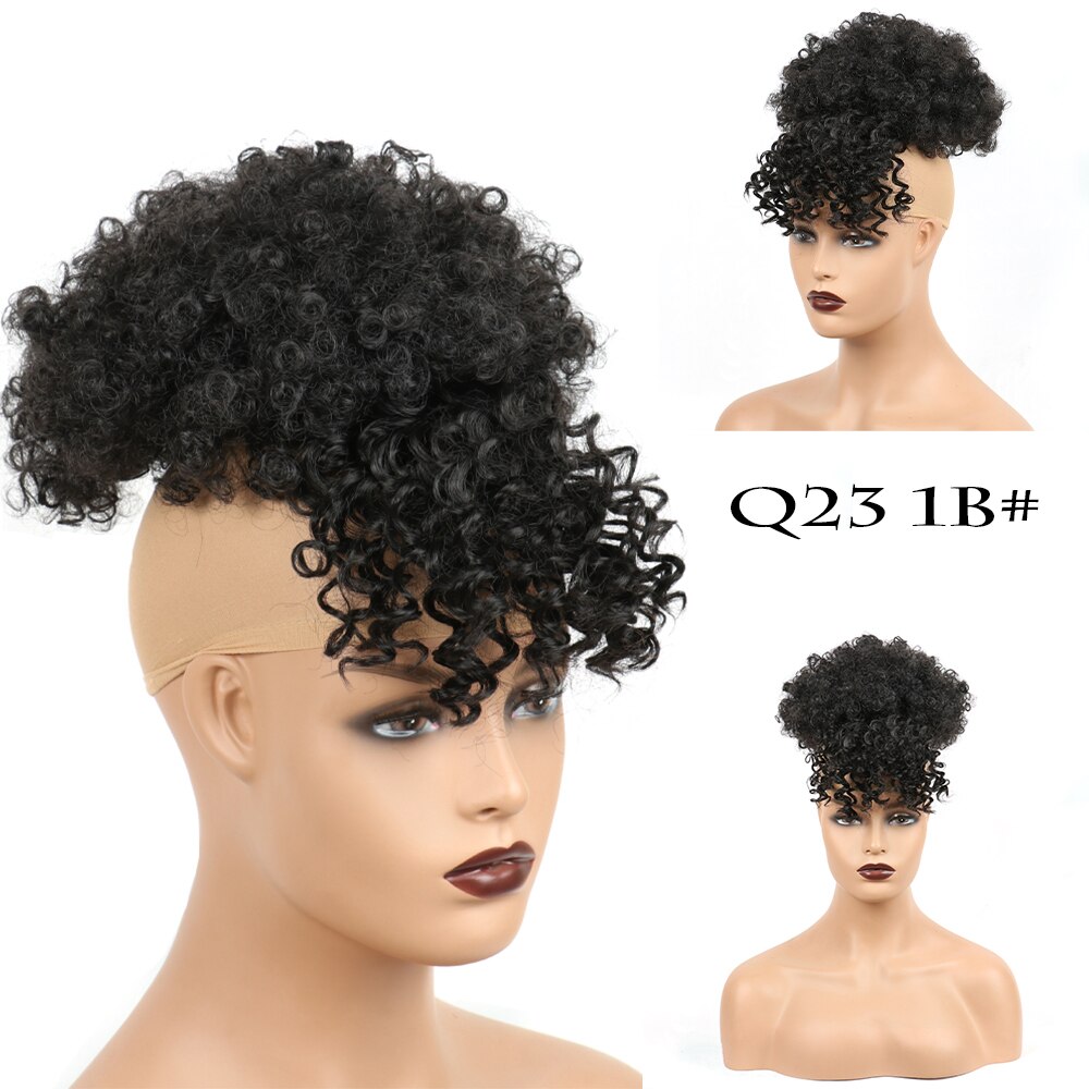 AZQUEEN Curly High Puff Ponytail Synthetic Hair Extensions African American Hair Ponytail With Bangs Short Wrap Clip On: Q23 1B