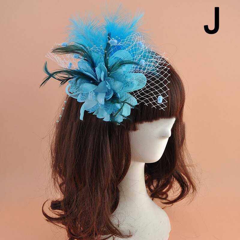 Mode Mesh Fascinators Hoed Vrouwen Wedding Cocktail Thee Party Solid Bloem Veer Tovenaar Hoofddeksels Bruids Haaraccessoires: J