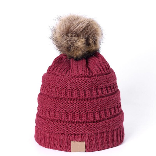 Knitted Beanie Winter Hat Adult Children Fall Thick And Warm And Bonnet Skullies Beanie Soft Knitted With Tag: Burgundy / Adult