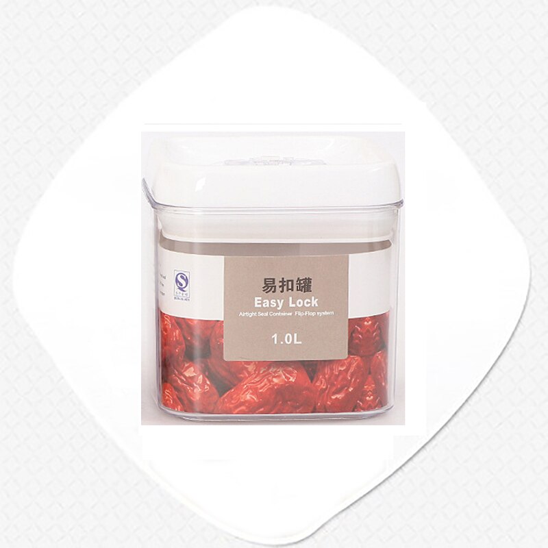 Multi-capacity Plastic Food Storage Box Snacks Dried Fruits Multigrain Storage Tanks Kitchen Containers Transparent Sealed Cans: 1.0LSquare