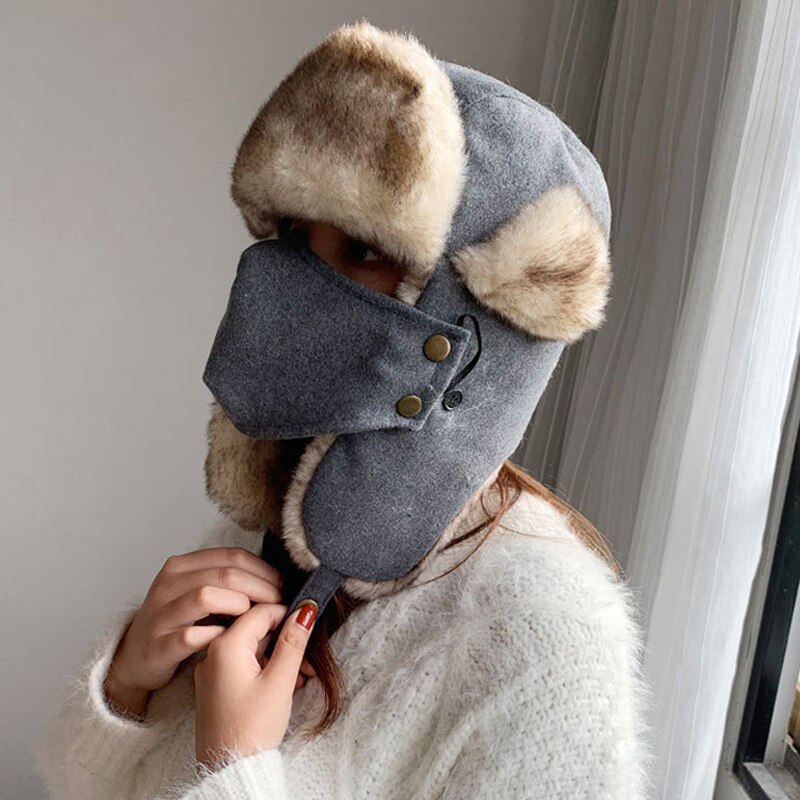 The Modern Ushanka-gorro de invierno resistente al viento, gorros cálidos para exteriores, con orejeras, para mujer: Gris oscuro