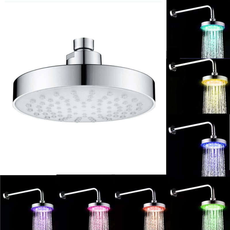 Ronde 6 Inch Rvs Badkamer RGB LED Lamp Douchekop Temperatuur Sensor Regendouche Met Kleur Cha: Colorful color