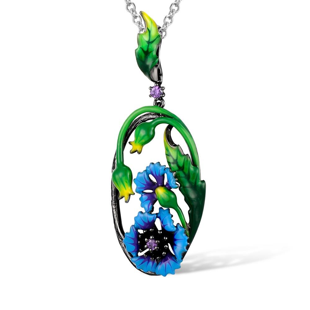 SANTUZZA Silver Necklaces Pendants For Women Blue Flower Pendant fit for Necklace 925 Sterling Silver Jewelry Enamel