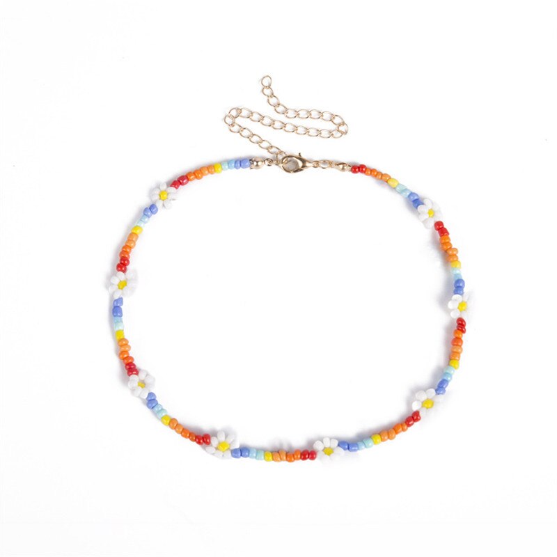 Handgemaakte Daisy Sieraden Boho Stijl Regenboog Kleur Kralen Choker Ketting Voor Vrouwen Meisje Collier Femme Zomer Bijoux