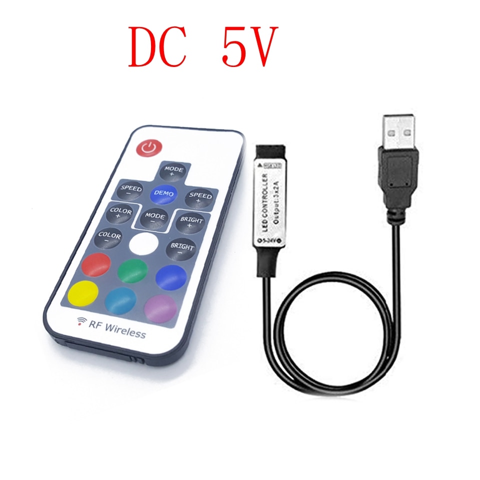 Usb  dc 5v-24v led controller 17 key rf trådlös fjärrkontroll dimmer/inline led controller för 5050 3528 rgb led strip lampor