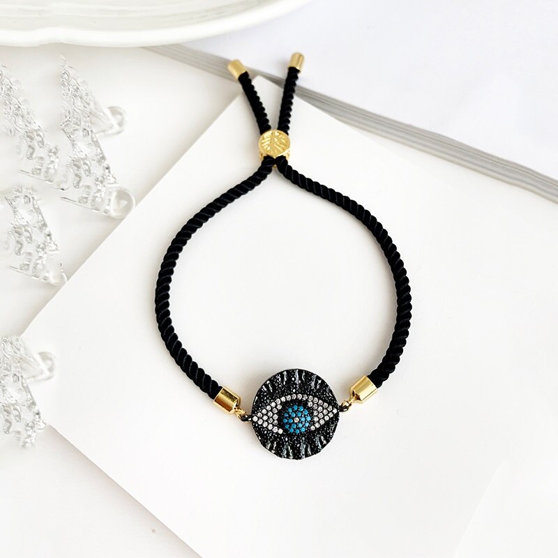 Gold Copper Inlaid Zircon Beaded Pin Letter Love Bracelet Bracelet Women CZ Rainbow Turkish Blue Eye Bracelet Girls: gun black