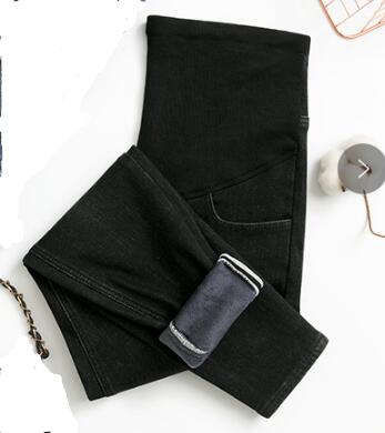 Varme jeans barselbukser til gravide kvinder bukser afslappet løs vinter fleece jeans graviditetsbukser barsel tøj: Sort / L