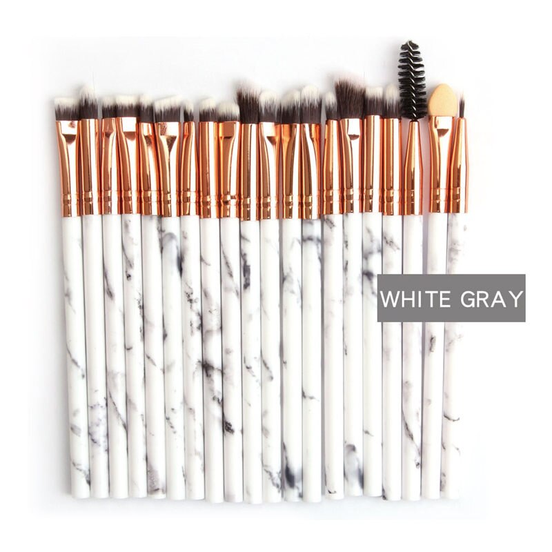 MAANGE Multifunctionele 20 stuks Marbling Make-Up Kwasten Set Oogschaduw Eyeliner Concealer Brush set Mini Make Up Brush Tool Kit: white gray