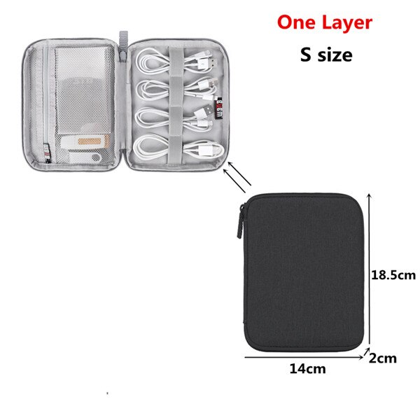 Travel Accessory Cable Bag Portable Digital USB Electronic Organizer Gadget Case Travel Cellphone Charge Mobile Charger Holder: S Black