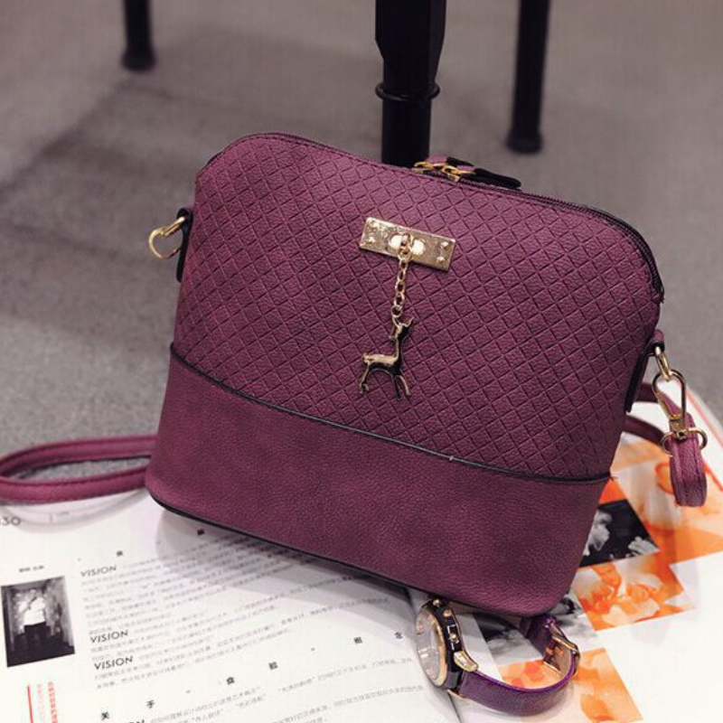 Bags For Women PU Leather Soft Face Women Bag Wild Shoulder Messenger Bag Quilted Shell Bag Pendant Cute Deer: Purple