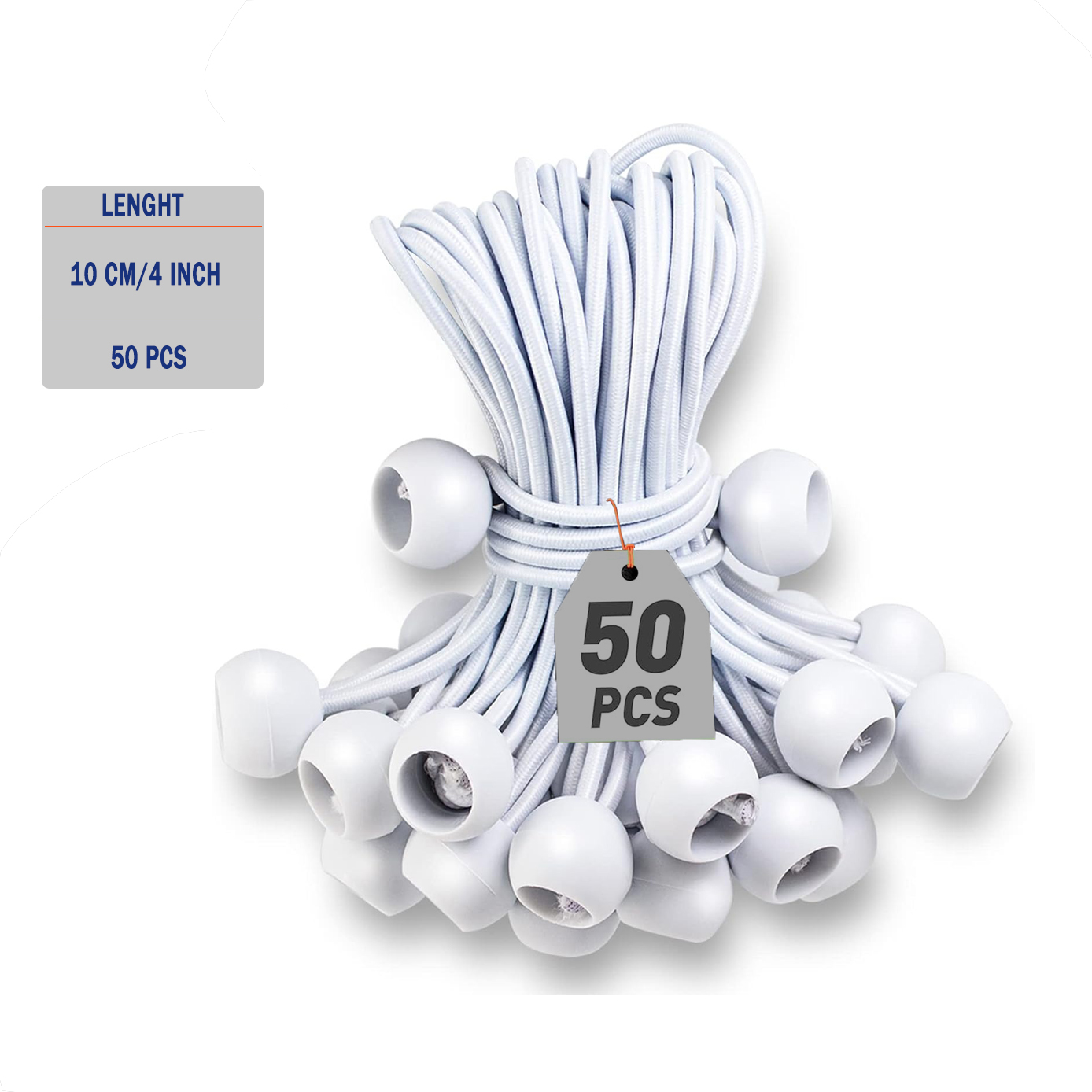 Ball Bungee Cords 6 Inch,50 PCS White Tarp Ball Bungee Ties Heavy Duty Canopy Tie Downs for Camping,Tent Poles with UV Resistant: black
