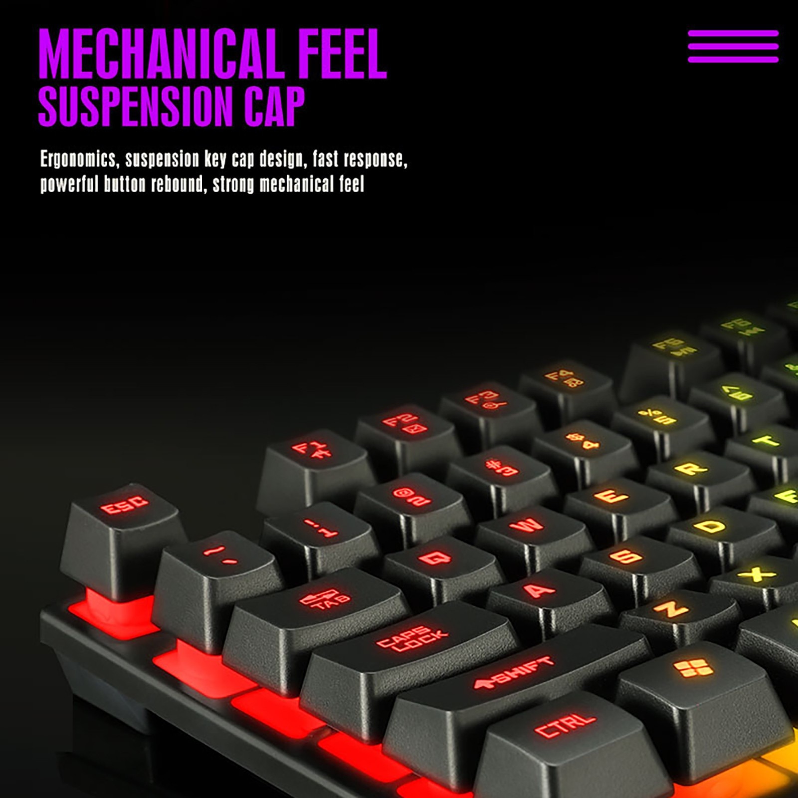 TF200 USB Wired Gaming Keyboard Standard 104 Keys Ergonomic Multimedia Keyboard Rainbow LED Backlight for PC Computer/ Desktop