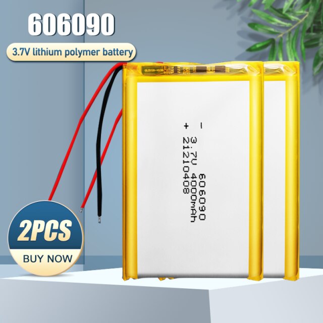 606090 3.7V 4000mAh Rechargeable Li-ion Lithium Polymer Battery For GPS PSP DVD Power Bank Tablet PC Reading Machine LED Lights: 2PCS