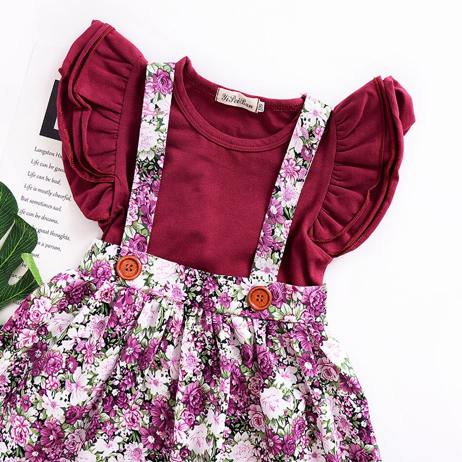 0-4 Jaar Baby Meisje Kleding Zomer Casual Vintage Jarretel Rok Knop Baby Kids Bloemen Gedrukt Jurk Peuter Kids overalls
