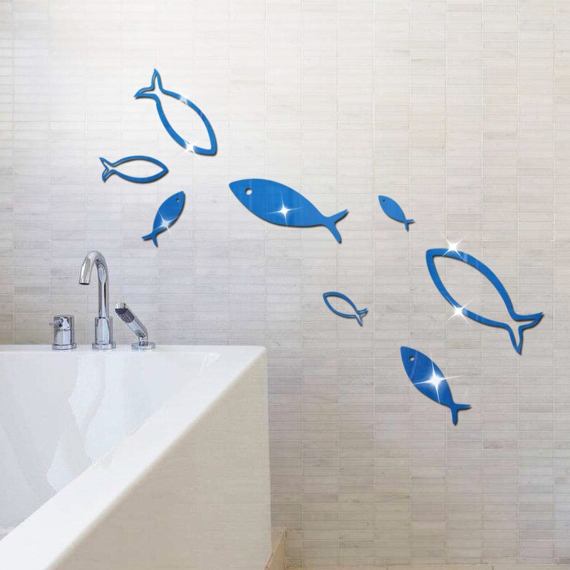 Fisk akryl spejlet dekorativt klistermærke vægspejle til stuen børneværelser badeværelse boligindretning wallstickers: Blå