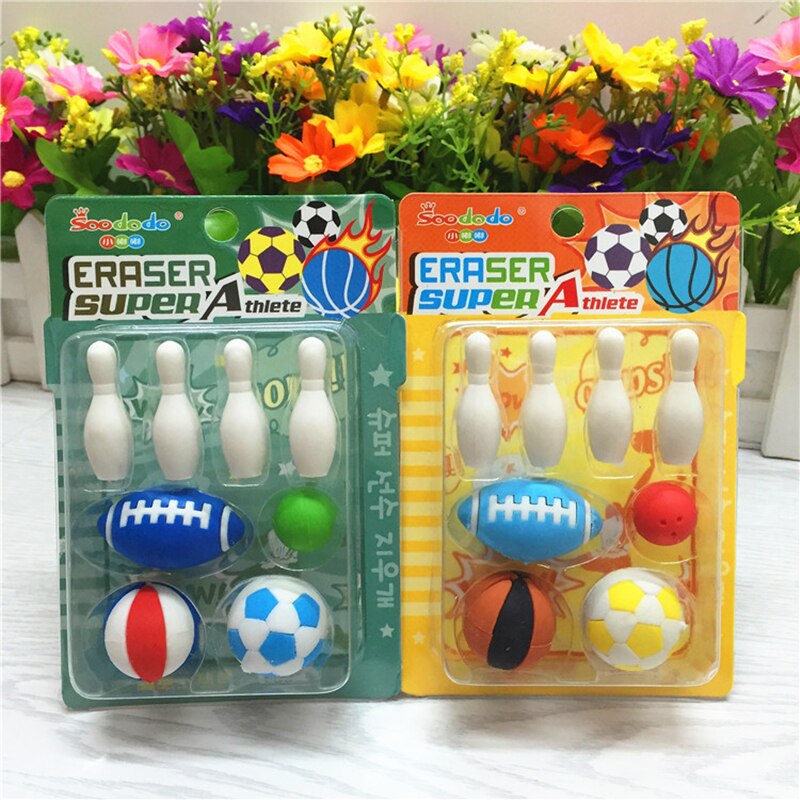 Kawaii Bälle Radiergummis einstellen Neuheit Bowling Bleistift Radiergummi Gummi Für freundlicher Büro Schule Korrektur Schreibwaren Liefert