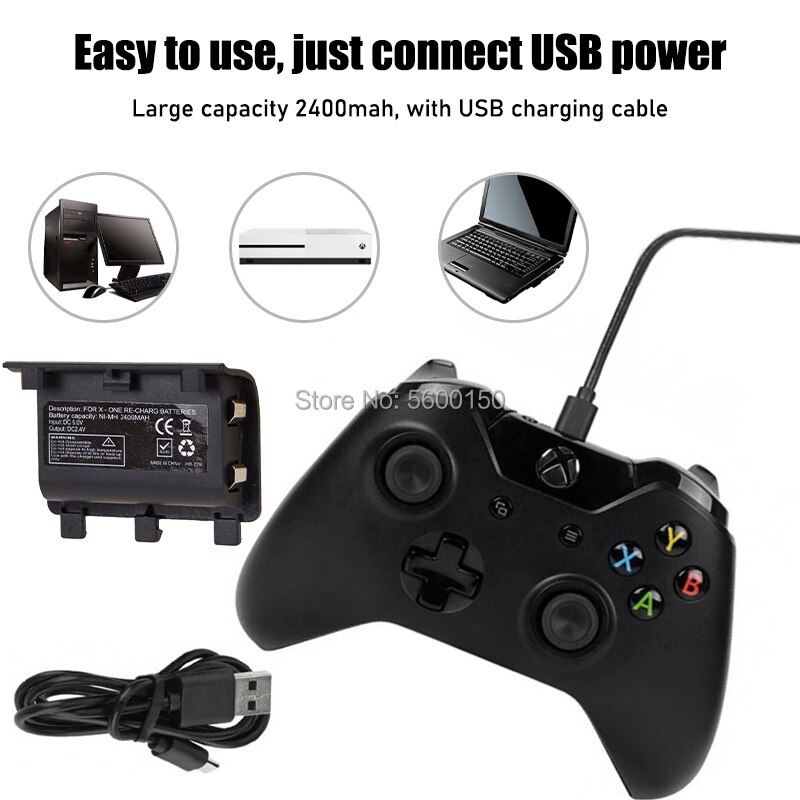 2400mAh Ni-MH Rechargeable battery pack + USB Cable For XBOX ONE Controller Wireless Gamepad Replacement Batteries kits