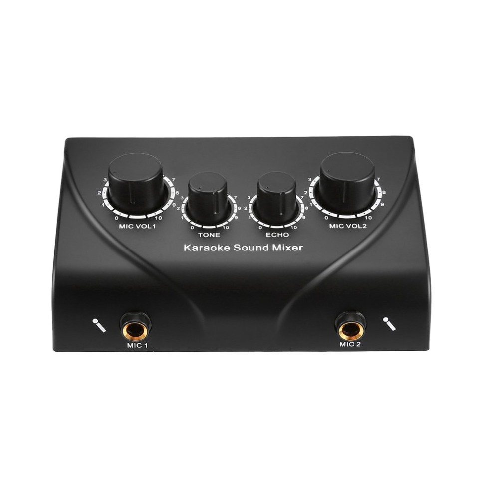 Draagbare Dual Mic Ingangen Audio Sound Mixer Voor Versterker &amp; Microfoon Karaoke Ok Mixer Black Us Plug Voor Bedrijf