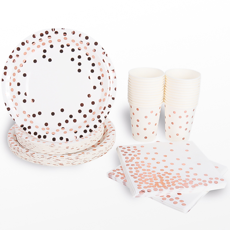 Assiettes or Rose de 24 pièces | Nappe jetable de fête, vaisselle d'anniversaire pour enfants adultes, décor de mariage pour fête d'anniversaire, fête d'anniversaire